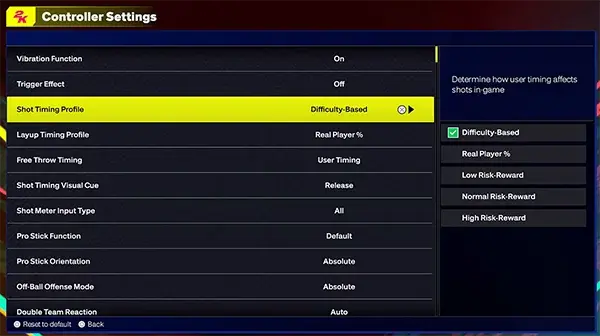 NBA 2K25 Shot Timing Profiles